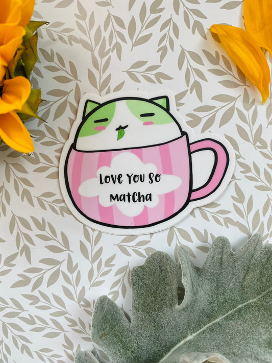 Love You So Matcha Water Bottle Sticker Cat Sticker Cafe Cup Sticker Donation Sticker Cat Lover Sticker Cat Sticker Gifts for Cat Lover