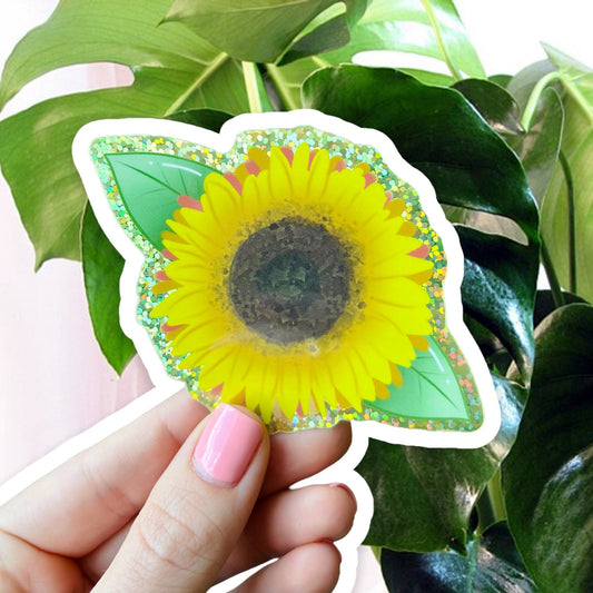 Glitter Sunflower Sticker Water bottle Sticker Notebook Sticker Laptop Sticker Waterproof Sticker Flower Lover Sticker Gift Idea Sunflower