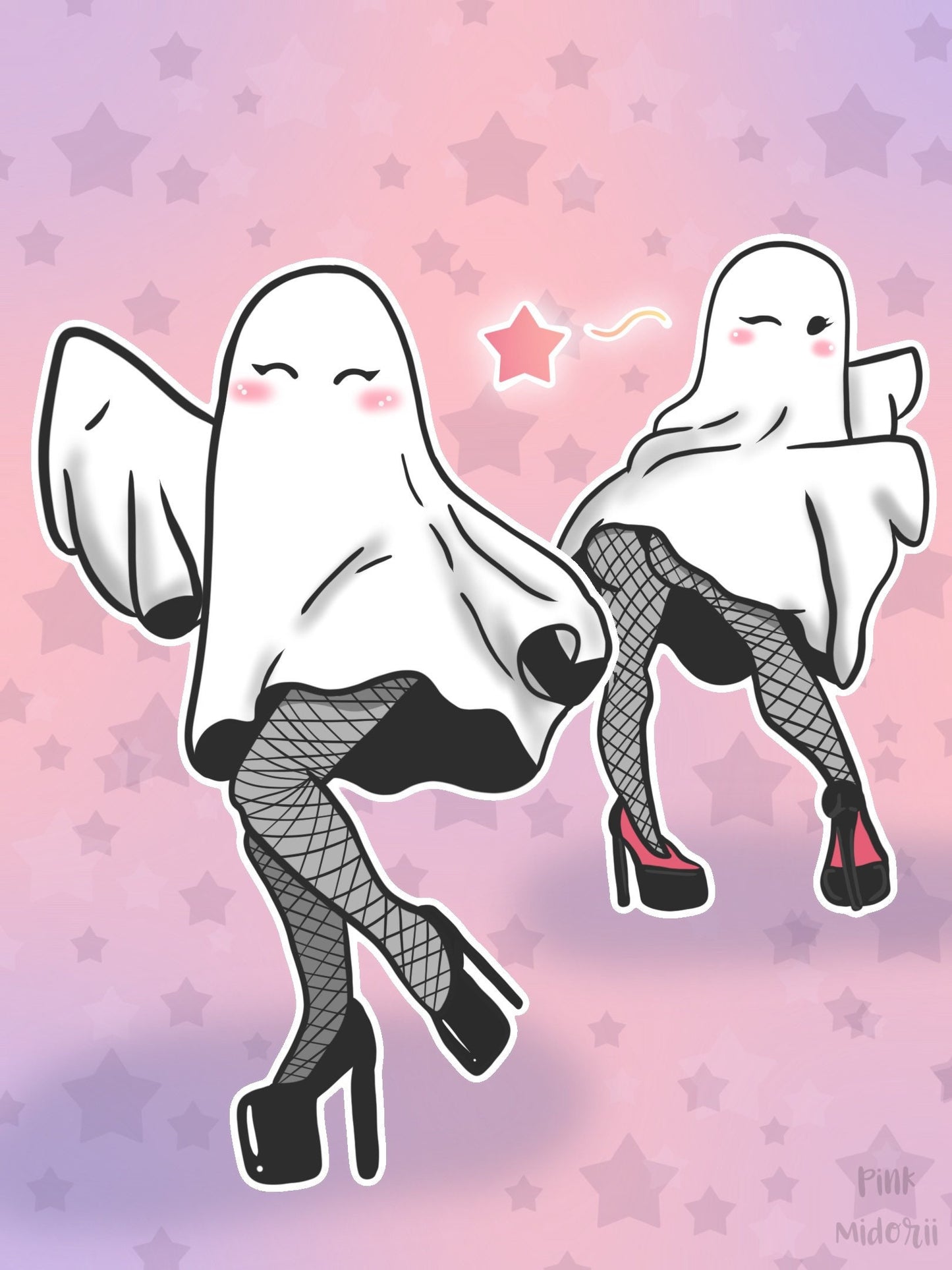 Ghosty Babes Print, Halloween Art Print, Halloween, Ghost Gals, 5 x 7 print