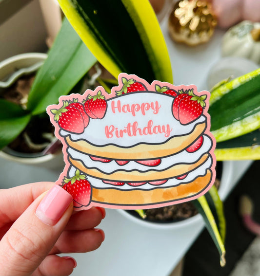 Happy Birthday Strawberry Shortcake Sticker Vinyl Sticker Waterproof sticker Birthday Sticker Gift Idea for Birthday party favor