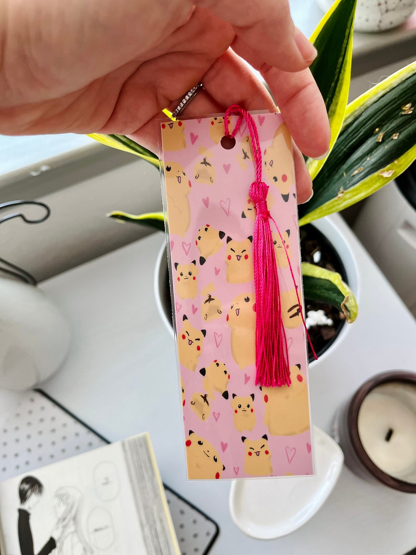 Cute Yellow Bookmark for book lover Bookmark with Tassel Pink Lover Book Lovers Anime Bookmark Anime Lover Gift Idea