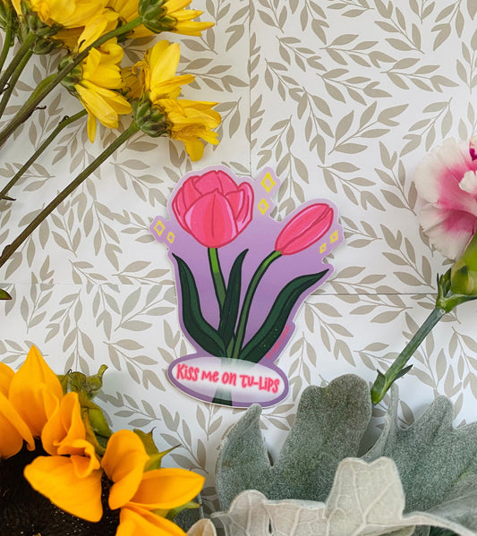 Kiss Me on Tulips Sticker Flower Lover Sticker Gift Ideas for Flower Lover Tulip Decal Sticker Laptop Sticker Water Bottle Flower Gift Idea