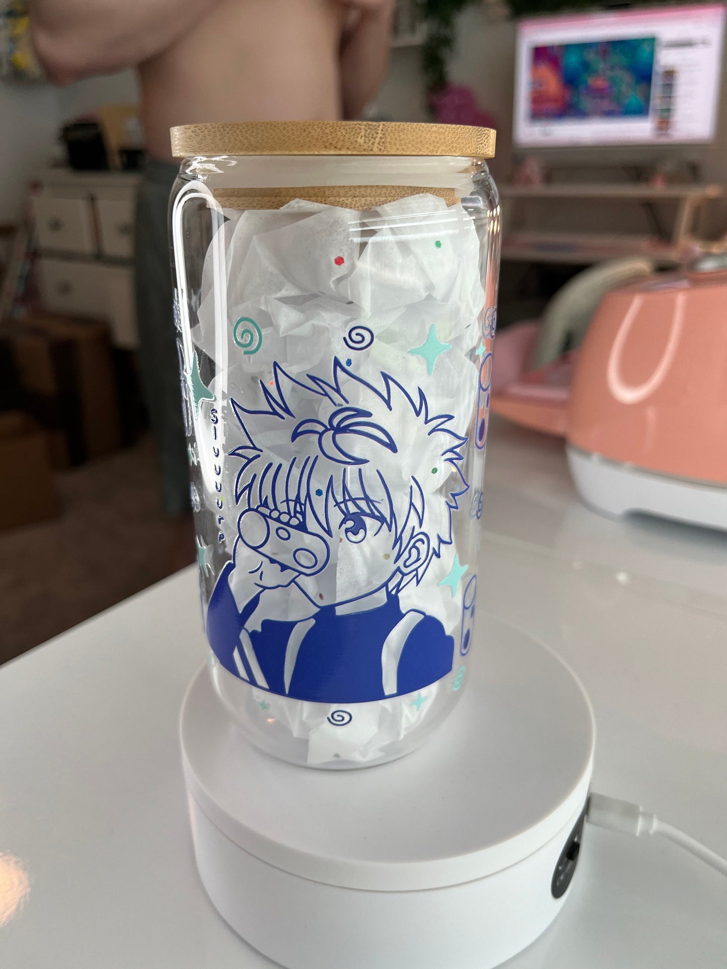 Glass Can with Straw Anime Theme Anime Lover Gift for Anime Lover Gift for Friend Anime Bottle Lover Anime Lover gift for Anime Fan