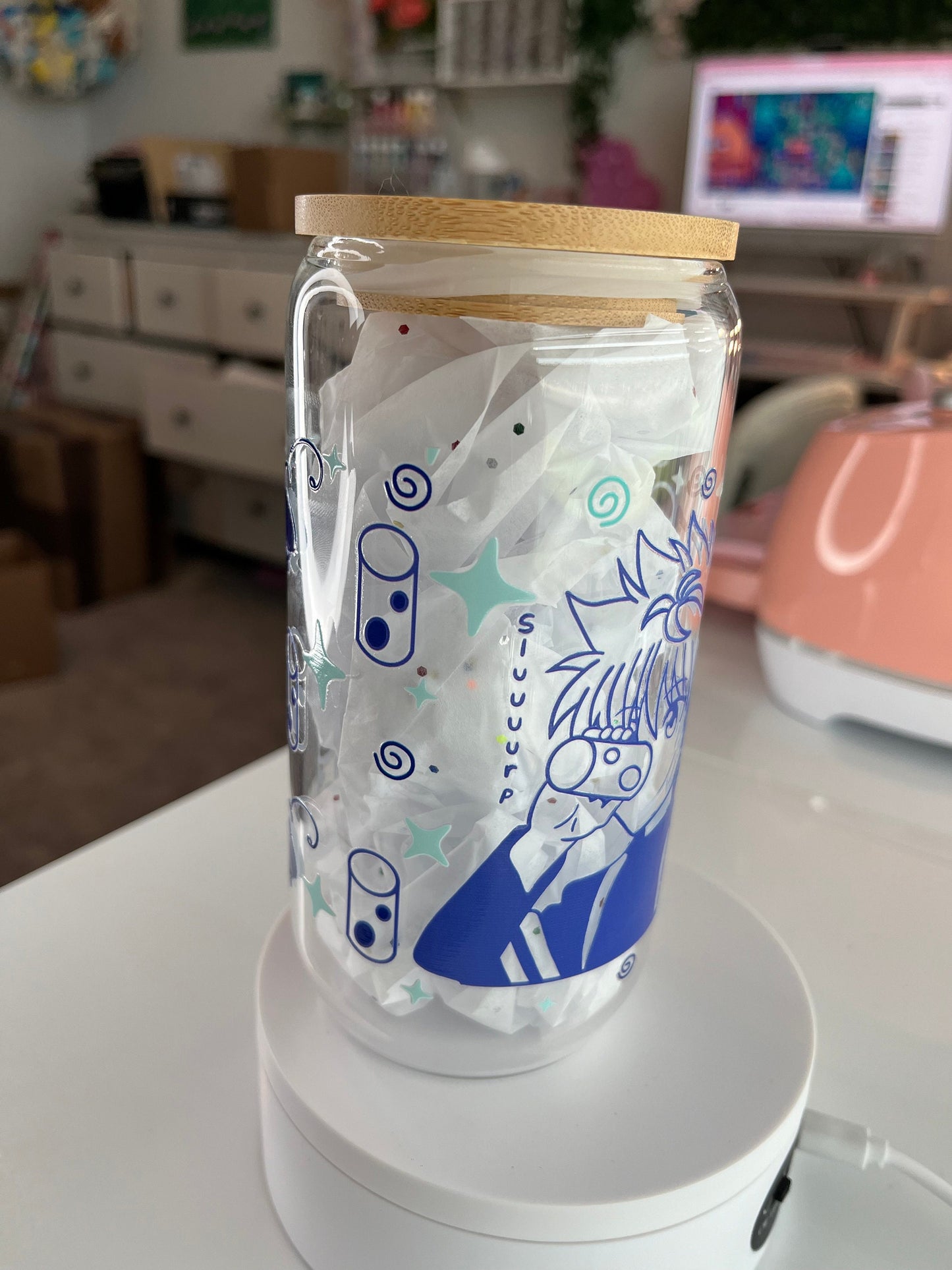 Glass Can with Straw Anime Theme Anime Lover Gift for Anime Lover Gift for Friend Anime Bottle Lover Anime Lover gift for Anime Fan